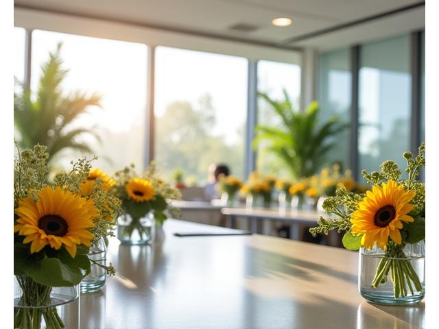 Ambiance inspirante avec fleurs pour séminaires créatifs