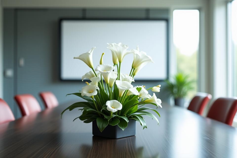 Centre de table floral minimaliste dans une salle de réunion